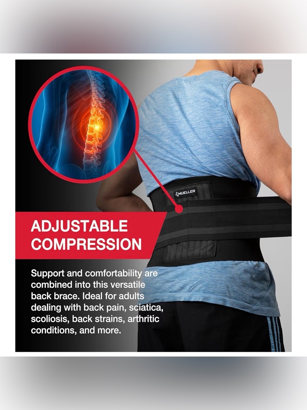 Mueller Adjustable Back Brace OSFM - Picture 2 of 4